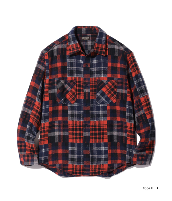 Lot No. SC29179 / PATCH WORK CHECK WORK SHIRT - SUGAR CANE